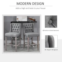 HomCom 40" Tufted Counter Height Bar Stool Dining Chair Set of 2 - Grey(m-5)