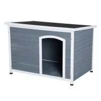 PawHut 46” x 31” Wooden Rustic Outdoor Elevated Dog House With Hinged Roof(m-1)