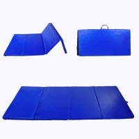 Soozier 10' L x 4' W x 2" H PU Leather Folding Gymnastics / Martial Arts Tumbling Mat - Blue(m-2)