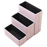 PawHut 3 Step Foldable Pet Stairs for Small Dogs  Suede Fleece  16” L x 20” H - Grey(m-7)