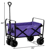 Aosom Utility Folding Wagon Big Wheels Compact Outdoor Garden Cart with Steel Structure for Shopping, Fishing, Gardening, Camping, Beach - Purple(m-5)