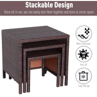 Outsunny 3 Piece Rattan Wicker Outdoor Compact Nesting Table Patio Dining Set(m-5)