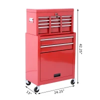HomCom 2 Piece Rolling Tool Cabinet Combo Set with 8 Drawers and Removable Tool Box - Red(m-4)