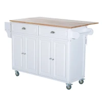 HomCom Kitchen Rolling Island Cart with Drawers Wood Top Drop-Leaf Table Cart on Wheels - White(m-2)