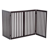 PawHut 36" x 80" Wooden Freestanding 4 Panel Expandable Pet Gate - Rich Espresso(m-1)