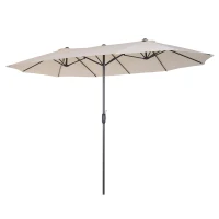 Open Box Outsunny 15' Steel Rectangular Outdoor Double Sided Market Umbrella - Cream White(m-1)