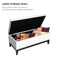 HomCom 42” Rectangular Faux Leather Storage Ottoman Bench with Tray - Cream White(m-2)
