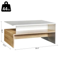 HOMCOM Modern Coffee Table,  2-tier Rectangular Center Table with Storage Shelves for Living Room, White/Natural Wood(m-3)
