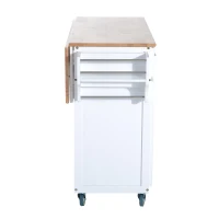 HomCom Kitchen Rolling Island Cart with Drawers Wood Top Drop-Leaf Table Cart on Wheels - White(m-8)