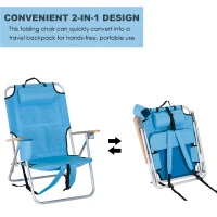 Outsunny Aluminum Outdoor Folding Reclining Camping Chair Backpack Portable Picnic Seat w/ Headrest And Cup Holder - Blue(m-5)