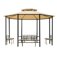 Outsunny 12.5' Outdoor Octagon Patio Gazebo Pavilion Canopy Tent with Benches - Light Brown(m-3)