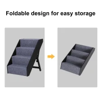 Open Box PawHut 4 Step Height Adjustable Folding Pet Stairs for Small to Medium Dogs  Wood Felt Fabric - Dark Brown(m-4)