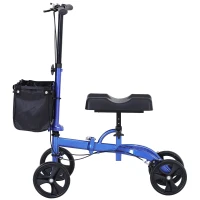 HOMCOM Foldable Dual Pad Steerable Leg Knee Walker Scooter for The Old Medical Walker Wheelchair with Basket Attachment - Blue(m-7)