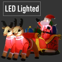 HOMCOM 7' L Christmas Holiday Yard Inflatable Outdoor  Light Up LED Inflatable Decoration  Santa on Sleigh with Reindeer(m-4)