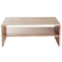 HOMCOM 2 Tier Coffee Table Rustic Living Room Table Indoor Rectangle Wood Coffee Table - Oak(m-5)