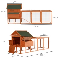 PawHut 136.5" Chicken Coop Wooden Large Chicken House Deluxe Rabbit Hutch Lockable Poultry Hen Cage Backyard with Nesting Box and Run(m-3)