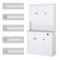 HOMCOM 71" Buffet with Hutch, Modern Kitchen Pantry Storage Cabinet with Microwave Oven Countertop, Drawer, White(m-4)