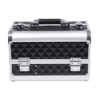 Soozier 12" Cosmetic Makeup Train Case w/ Mirror & Extendable Trays - Black(m-3)