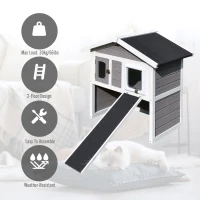 PawHut Solid Wood Cat Condo - Natural Water-Proof Outdoor 2-Floor Pet Shelter(m-7)