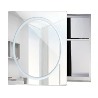 Open Box HomCom Vertical 28" LED Illuminated Bathroom Sliding Wall Mirror Medicine Cabinet - Ring LEDs(m-4)