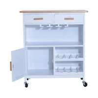 HomCom 30" Kitchen Island Rolling Cart With 6 Bottle Fancy Wine Rack Stemware Storage(m-3)