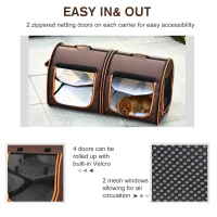 PawHut 39" Portable Soft-Sided Cat Carrier, Cat Kennel, Travel Dog Crate with Divider, Two Compartments, Soft Cushions & Storage Bag, Easy to Fold, Brown(m-4)