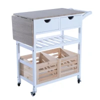 HomCom 34" Rolling Drop-Leaf Kitchen Trolley Serving Cart with Wine Rack(m-2)