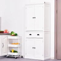 HomCom 72" Large Colonial Free Standing Wooden Kitchen Pantry Cupboard Storage Cabinet - White(m-1)