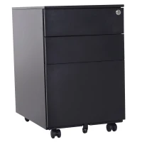 Vinsetto 24" Metal 3 Drawer Locking Under Desk Filing Cabinet On Wheels - Black(m-7)