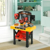 Qaba 53 Piece Kids Portable Pretend Play Toy Tool Workshop Bench Table Set with Shelf(m-2)