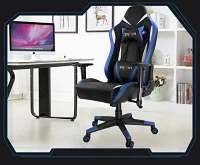 Office Chair Ergonomic Racing Style Computer Chair High-Back PC Swivel Seat with Massage Lumbar Support and Headrest Pillow - Blue/Black(m-4)