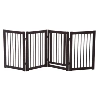 PawHut 31" x 81" 4 Panel Freestanding Wooden Expandable Pet Gate with Door(m-3)