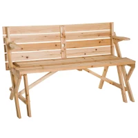 Outsunny 2-In-1 Wooden Convertible Picnic Table Garden Bench with Umbrella Hole(m-1)