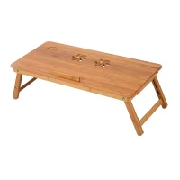 HomCom 28” Adjustable Wooden Folding Bamboo Laptop Bathtub Tray Table With Storage Drawer(m-7)