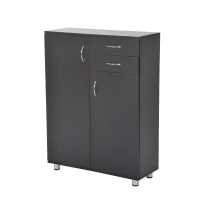 HomCom Wooden Two Door Shoe Shelf Storage Organizer With Drawers - Dark Coffee(m-6)