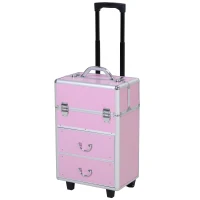 Soozier Large Makeup Train Case Professional MUA Vertical Rolling Full Travel Vanity Case - Pink(m-1)