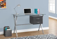 Monarch 48" Contemporary X Braced Tempered Glass Top Writing Computer Desk with Drawers - Grey / Chrome Metal(m-2)