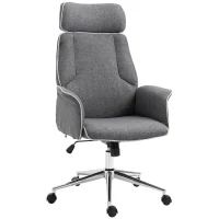 Vinsetto Adjustable Linen Fabric Swivel Home Office Chair with Arms  Upholstered  High Back  Grey(m-1)