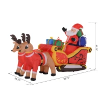HOMCOM 7' L Christmas Holiday Yard Inflatable Outdoor  Light Up LED Inflatable Decoration  Santa on Sleigh with Reindeer(m-3)