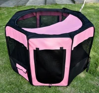 Pawhut 46" Soft Sided Folding Pet Playpen Crate - Pink / Black(m-5)
