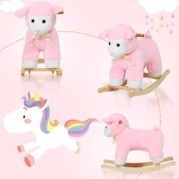 Qaba Lamb Rocking Horse Sheep Stuffed Animal Ride On Rocker for Kids / Nursery - Wooden Plush - Pink(m-4)