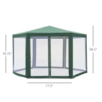 Outsunny Outdoor Hexagon Gazebo Cathedral Style Roof Party Gazebo with Mesh Walls - Green(m-3)