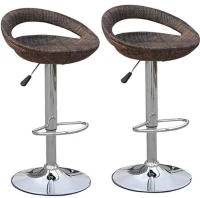HomCom Vintage Adjustable Open Back Rattan Bucket Seat Patio Bar Stool - Set of 2(m-1)