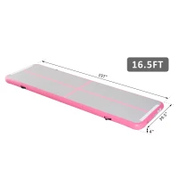 Soozier Inflatable Air Mat 16.5’ Air Track with Pump - Light Grey/Pink(m-3)