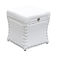 HomCom 17” Cube Faux Leather Storage Ottoman Footrest With Decorative Pull Out Tray - White(m-1)
