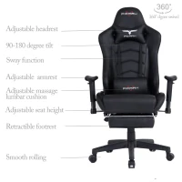Ficmax Ergonomic  Racing Style Gaming Chair  High-Back Computer  PC Swivel  Seat with Massage Lumbar  Support and Headrest Pillow -Black(m-5)