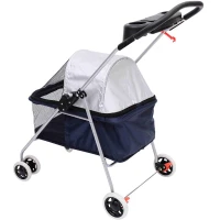 Pawhut Covered Folding Pet Stroller for Dogs and Cats - Navy(m-3)