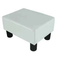 HomCom 15" Upholstered Padded Faux Leather Footrest Ottoman Stool Seating - Bright White(m-3)