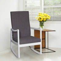 HomCom Modern Wood Rocking Chair Indoor Porch Furniture for Living Room - White / Gray with Cushion(m-1)