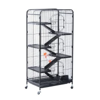 Pawhut 52" 6 Level Indoor Small Animal Cage Hutch - Black(m-1)